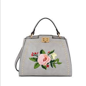 Gray Embroidered Crossbody